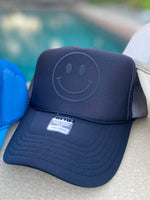 Black Happy Face Monochrome Trucker Hat