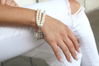 Triple Pearl Engraved Disc Bracelet