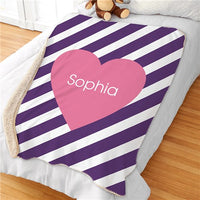 Personalized Stripes and Hearts Kids Sherpa Blanket
