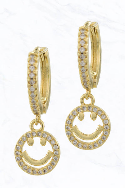 Smiley Face Huggie Earrings with CZ's
