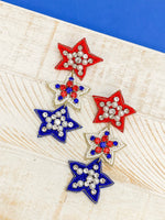 Glitzy Patriotic Star Trio Dangle Earrings