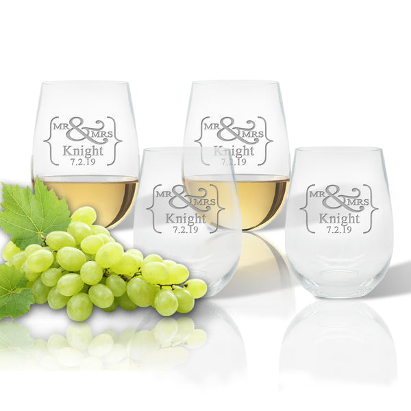 Personalized Mr. and Mrs. Stemless Unbreakable Wine Set