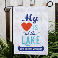 Personalized My Heart Is At The Lake Garden Flag