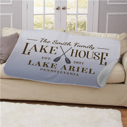 Gray Personalized Lake House Sherpa Blanket
