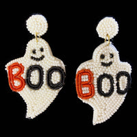 Halloween BOO Ghost White Seed Bead Earring
