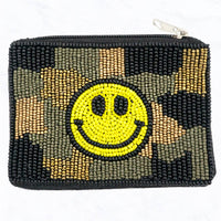 Seed Bead Camouflage Pattern Smiley Face Coin Bag