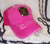 Upcycled LV Baseball Hat-Hot Pink