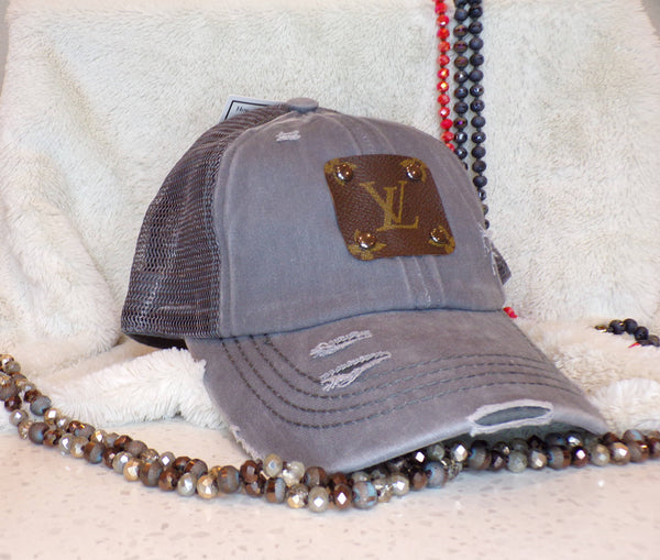 Upcycled LV Patch Baseball Hat-Gray