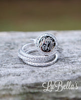 Engraved Sterling Silver Stackable Ring with CZ's