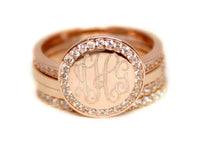 Monogram Stackable Ring Gold Plated, Rose Gold Plated or Sterling Silver-Stackable Cubic Zirconia Ring-Monogrammed Stackable Ring