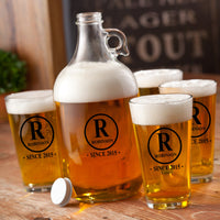 Personalized Glass Beer Growler and Pint Glass Set-Groomsmen gift, Father’s Day, Bar Accessories, Graduation, Guys Gift