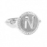 Sterling Silver Inital Ring with Cubic Zirconia, Expandable Sterling Silber Inital Ring