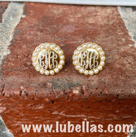 Engraved Pearl Border Earrings