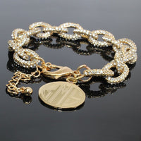 Gold Monogram Link Braclet-Engraved Gold Link Bracelet-Cubic Zirconia Link Bracelet