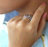 Engraved Stackable Sterling Silver Ring Set with Cubic Zirconias