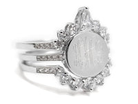 Monogram Stackable Ring-Tiara Shaped Sterling Silver Ring, Engraved Ring with Cubic Zirconia Border