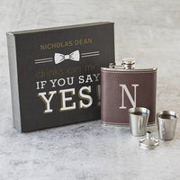 Personalized Leather Wrapped Flask Set-Drinks on Me Flask Set-Groomsman Flask Set