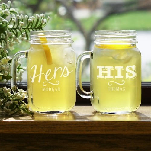 Personalized His and Hers Mason Jar Set-Couples Drinking Jars-Engraved His and Hers Mason Jars