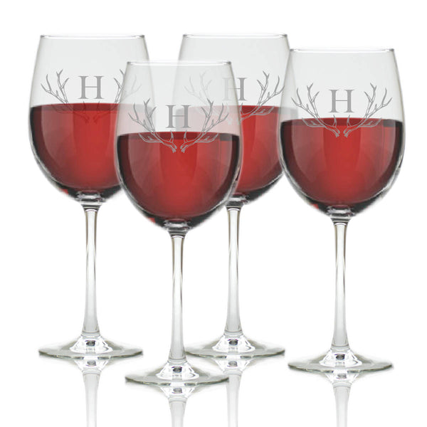 Monogram Antler Wine Glass Set