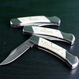 Engraved White Bone Folding Knife