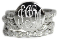 Monogram Stackable Sterling Silver Ring, Engraved Stackable Ring Set