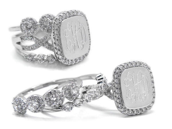 Monogram Square CZ Sterling Silver Ring