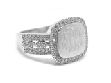 Monogram Sterling Silver Square CZ Ring, Engraved Silver CZ Ring