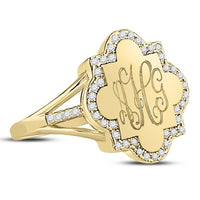 Engraved Gold Quatrefoil CZ Ring