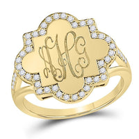 Engraved Gold Quatrefoil CZ Ring