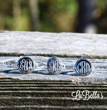Sterling Silver Monogrammed Round Ring with Rope Border-Engraved Sterling Silver Ring