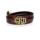 Wrap Around Monogram Leather Bracelet-Sterling Silver or Gold Plated