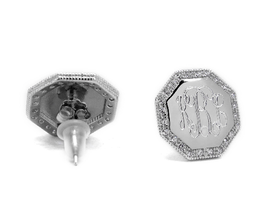 Monogram Octagon Earrings in Sterling Silver