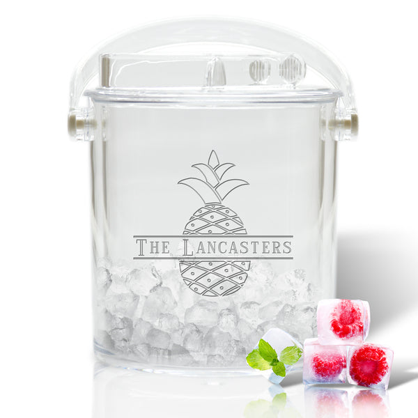 Personalized Insulated Ice Bucket with Tongs - Split Letter Pineapple