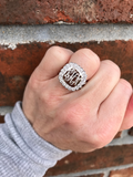 Monogram Sterling Silver Ring with Split Band CZ Border