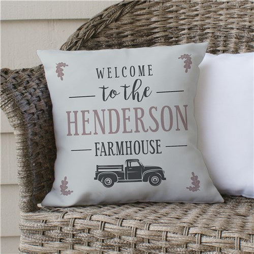 Personalized Welcome To The Farmhouse Truck Throw Pillow