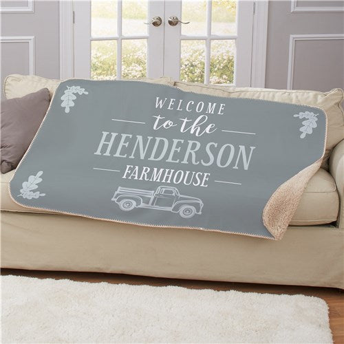 Personalized Welcome To The Farmhouse Truck Sherpa Throw
