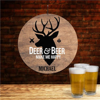 Personalized Deer And Beer Round Wall Sign