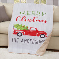 Personalized Merry Christmas Truck Sherpa Blanket