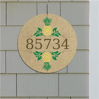 Personalized Pineapples On Burlap Design Address Wall Sign