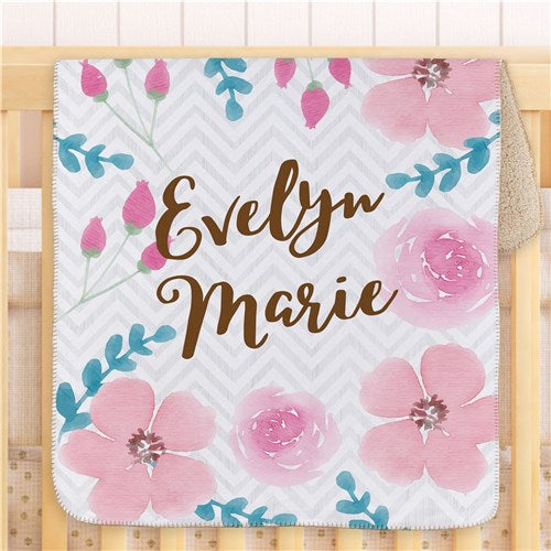 Personalized Floral Baby Sherpa Blanket